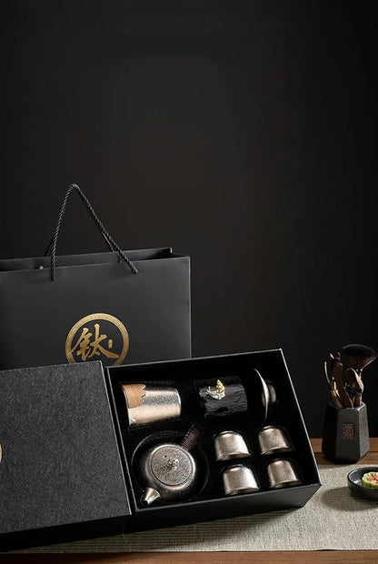 Afternoon Tea Set Chinese Tea Set with Box Pure Titanium Tea Pot Tea Cup Set High Grade Heat Resistant Round Kung Fu Tea Puer Tea Set Tea Set for Adults (Color : Golden)