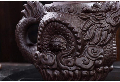 Authentic Yixing Teapot Dragon and Phoenix Tea Pot Big Capacity Purple Clay Tea Set Kettle Kung Fu Teapot (Black)