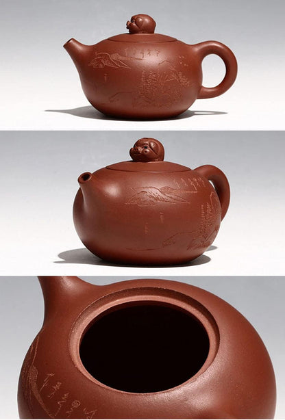 Teapot 9.5oz Chinese Yixing Xishi Tea Pots Handmade Zisha Genuine Clay Pig Lid