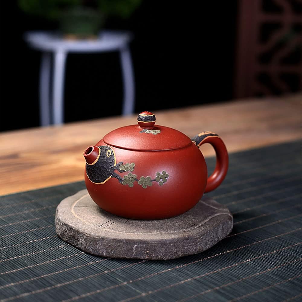 Genuine Yixing Purple Clay Hand Painted Pine Tree Xi Shi Teapot, Handmade Da Hong Pao Zisha Teapot, 250 ml (8.5 oz), Made By Master Jiang Li Ming (姜礼明)