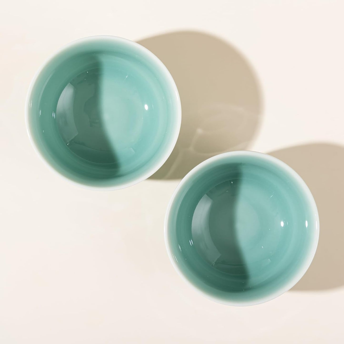 SILINE 4.5" Green Porcelain Bowls Set of 2,Genuine Longquan Celadon 9.8 Oz Rice Bowls