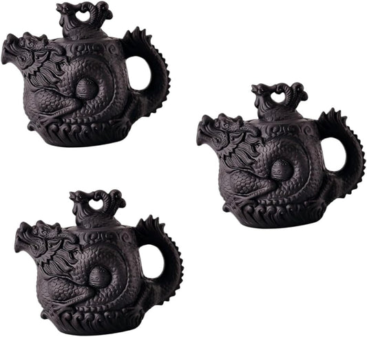 BESPORTBLE 3pcs Dragon Phoenix Purple Clay Teapot Dragon and Phoenix Office High Capacity