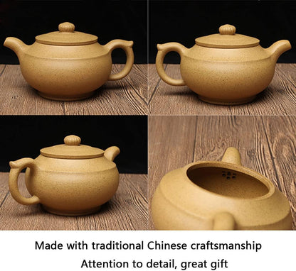 zisha teapot Handmade clay 11oz 300ml Chinese Pots Yellow Genuine Infuser For Han bian style zhima pot traditional craft tea drinking culture, 2.6×3.3×6inch