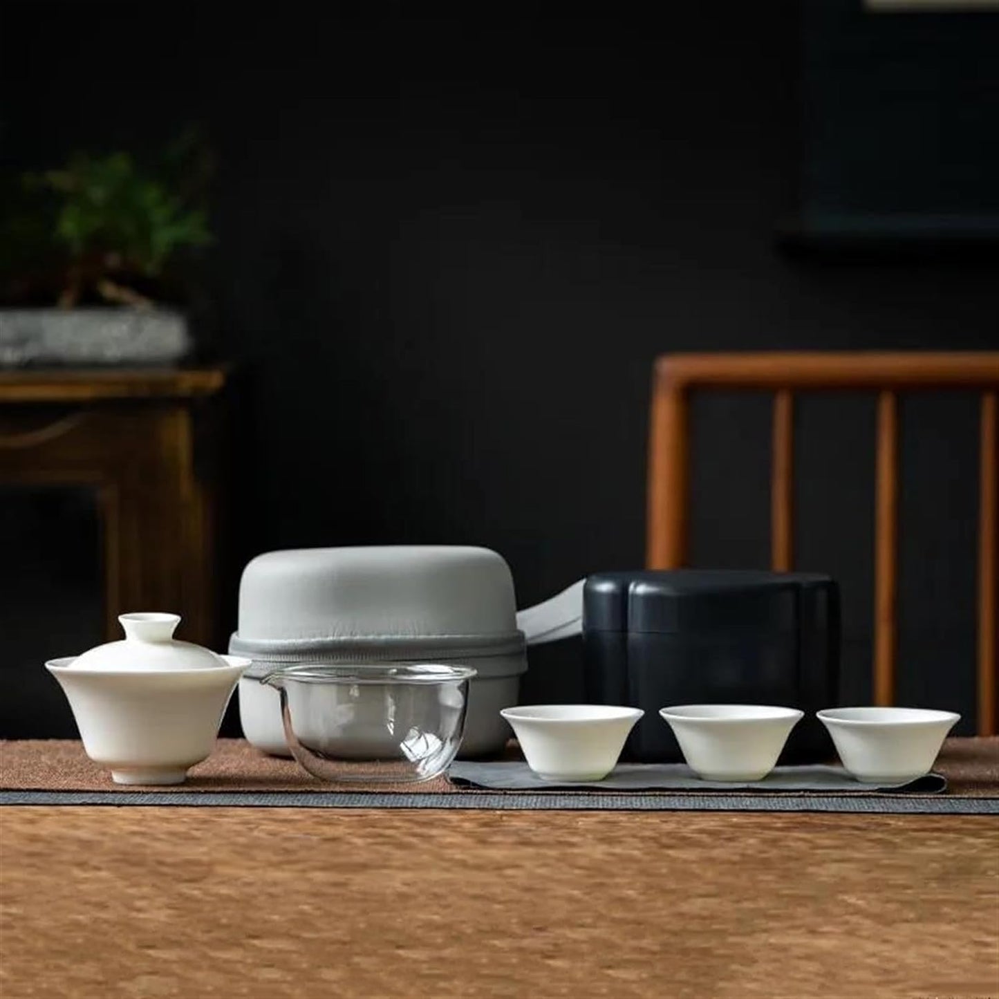 FUTWIZ Afternoon Tea Set Portable Suet Jade White Porcelain Travel Tea Set Boutique Ceramic Cover Bowl Boutique 1 Pot 3 Cups Outdoor Camping Teaware Gift Tea Set for Adults