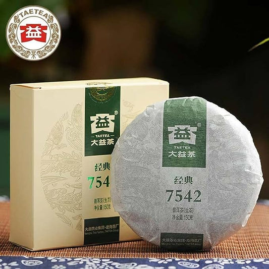 150g TAETEA Puerh Green Tea Cake Premium Dayi Raw Puer 7542 China Menghai Puer