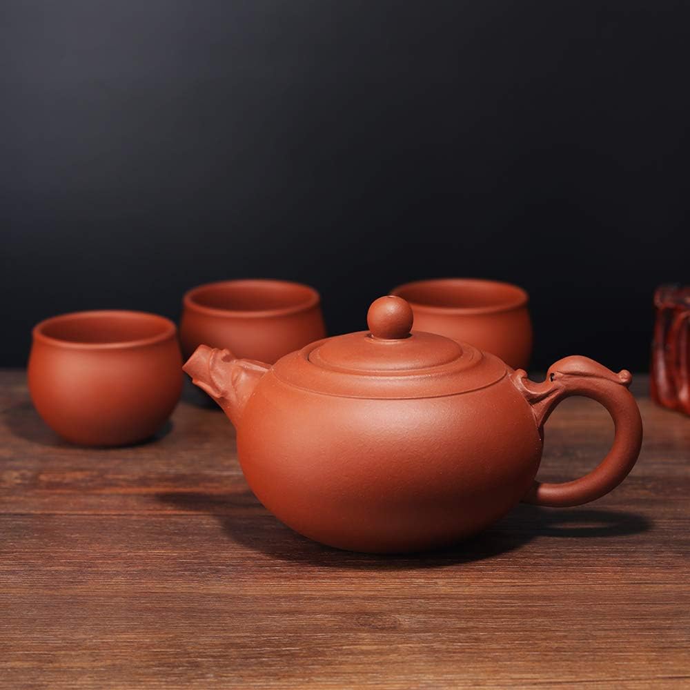 Handmade Yixing Zisha Tea Set,Large Capacity Ceramic Teapot with Set of 4 Tea Cups,Faucet Ruyi Tea Pot,14oz/400ml