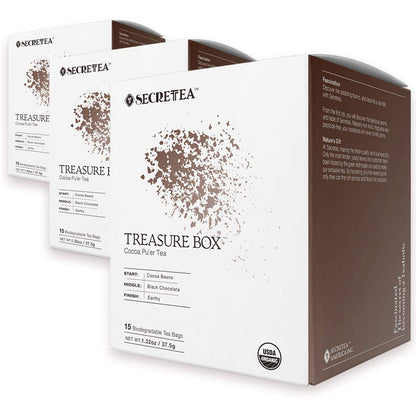 Organic Cocoa Pu-erh Loose Tea I POWERFUL Detox Immune I Heart & Digestion Support, 15 Sachet Tea Bags (Pack of 3) |By T SECRETEA, Treasure Box