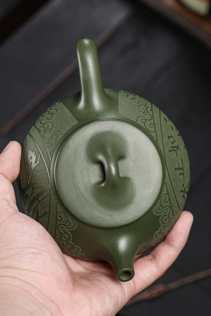 220ml Purple Clay Teapot Hand-carved Stone Scoop Kettle Home Tea Infuser Chinese Zisha Tea Set