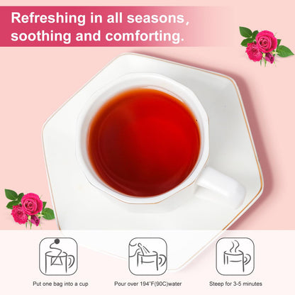 Essuperty- Rose Pu 'er Tea, Rose Puerh Tea Bags, Eco-Conscious Tea Bags, Caffeinated, All Natural Ingredients