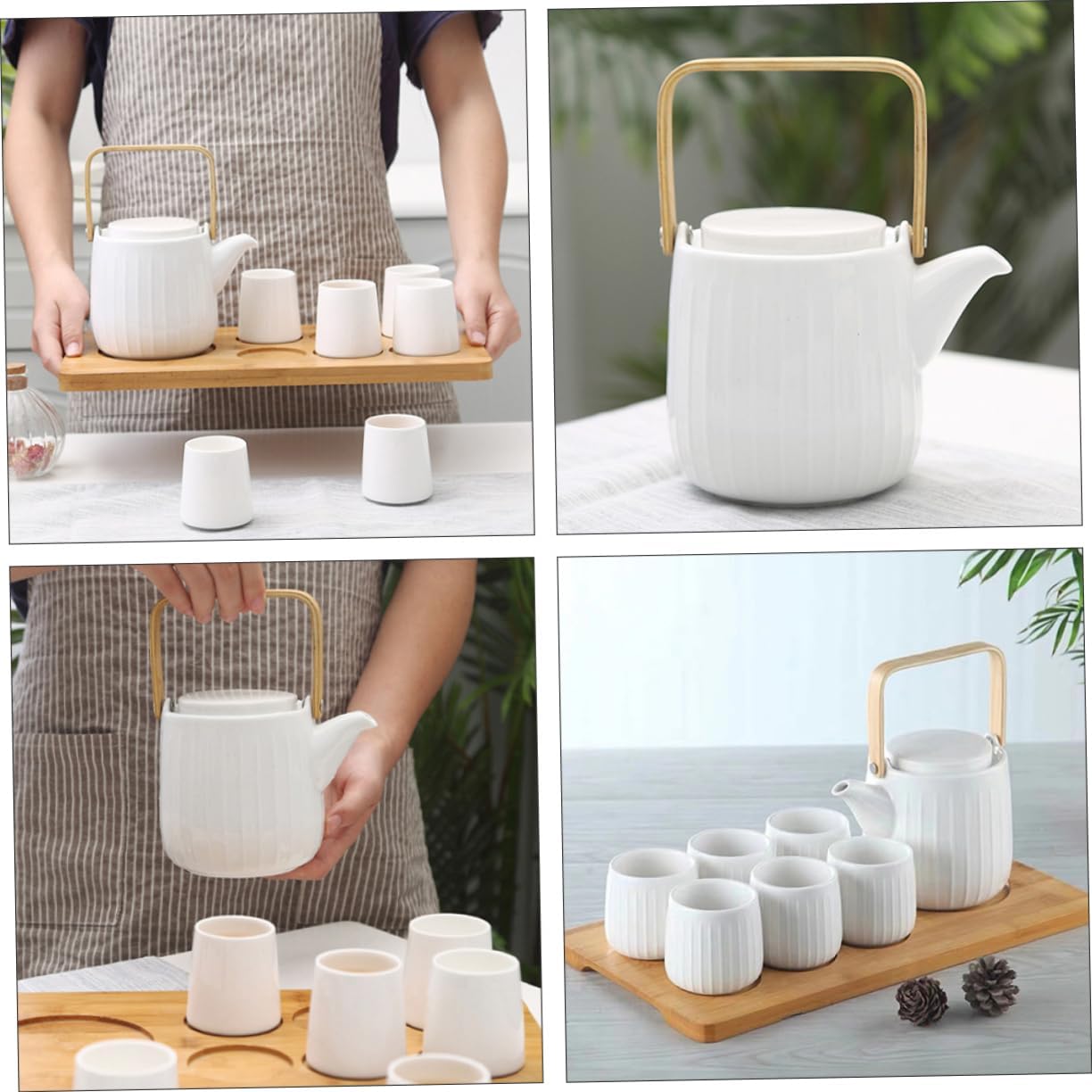 Zerodeko 1 Set Ceramic Teapot Chinese Tea Pot Ceramic Water Kettle White Tea Cup Teakettle Teapot Stovetop Tea Kettle Zisha Tea Pot Tea Maker Kettle Tea Holder Classic Wood Office Beam Pot