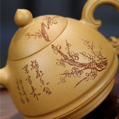 Tea Kettle Stovetop Traditional Zisha Teapot Hand Carved Painted Plum Teapot Home Kung Fu Tea Set(240ml/8.4oz)