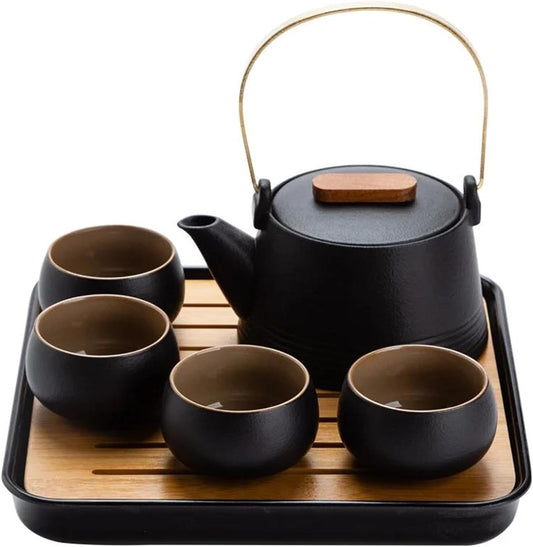 FUTWIZ Afternoon Tea Set Home Tea Set Office Travel Teaware Good Gifts Pottery Beam Teapot Tea Set One Pot Four Cups with Bag Tea Set for Adults