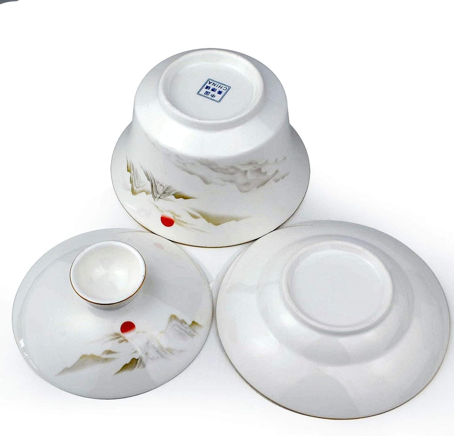 YXHUPOT Gaiwan White Porcelain Large teacup Sancai Tea Cup Set beauty pattern Lid Sun (9oz Medium)