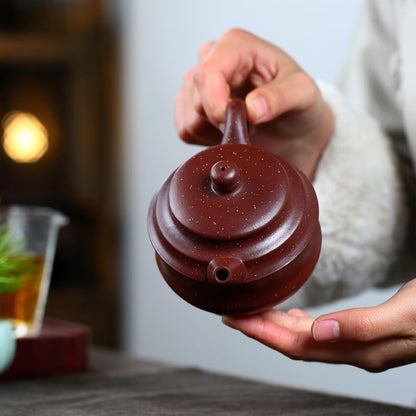 SILINE Precious Yixing Clay Small Teapot 8.8 Oz /260ml,Chinese Official Master Handmade Zisha Tea Poy,Infuse Brew Kung Fu Tea Maker (HanYun,Zhuni Red Clay)
