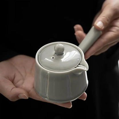 Afternoon Tea Set Japanese Style Ice Gray Glaze Porcelain Kung Fu Tea Set Household Tureen Side Handle Pot Set Tea Set Porcelain Tea Set Chinese Tea Set For Adults (Color : E)