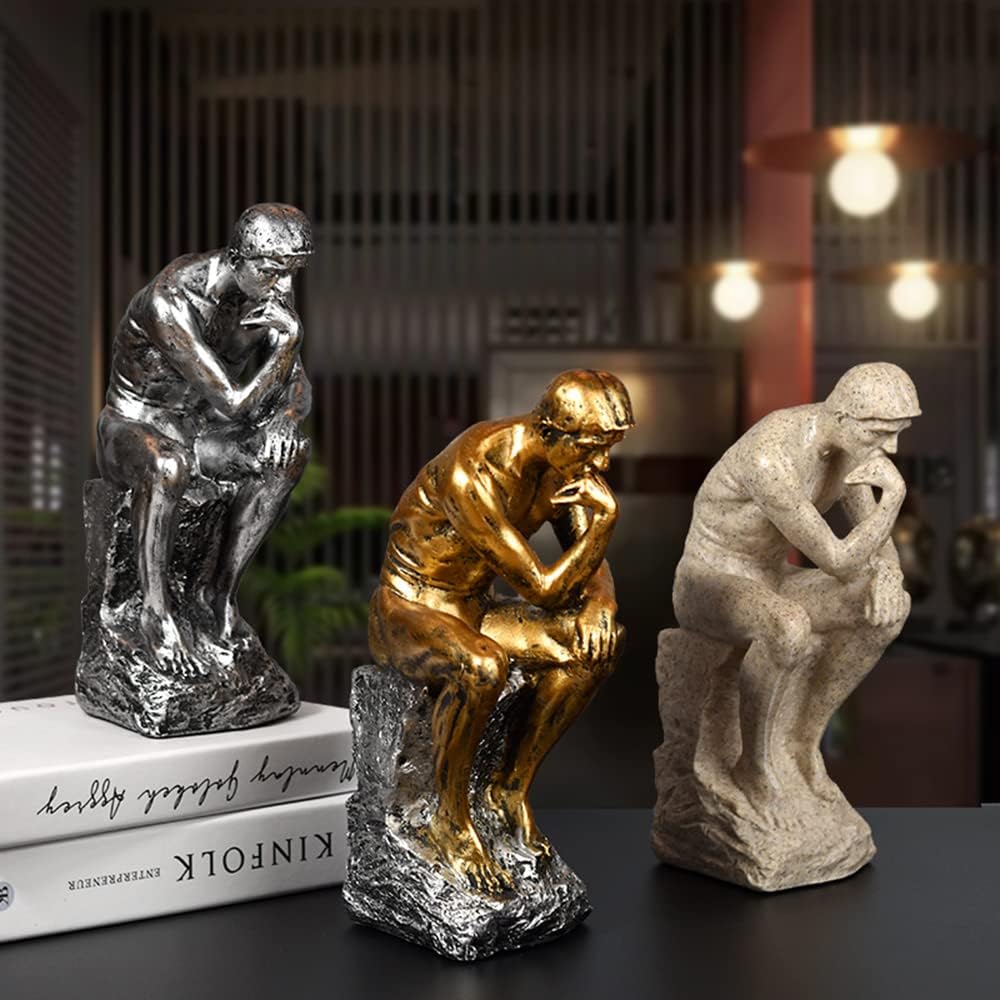 10 Inch Resin The Thinker Statue Thinking Man Sculptures Collectible Figurine Home Office Decor Living Room Decoration (Gold)