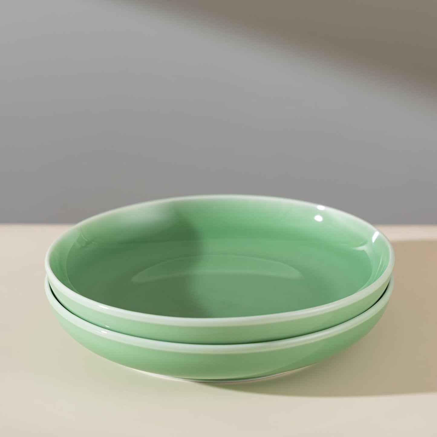 SILINE 8" Green Porcelain Dinner Plates Set,2 PCS Genuine Longquan Celadon Round Tableware Plates (Classic Cyan)