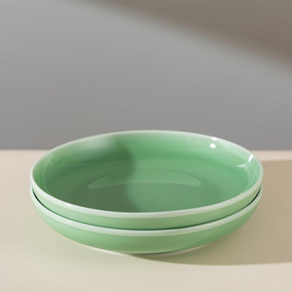 SILINE 8" Green Porcelain Dinner Plates Set,2 PCS Genuine Longquan Celadon Round Tableware Plates (Classic Cyan)
