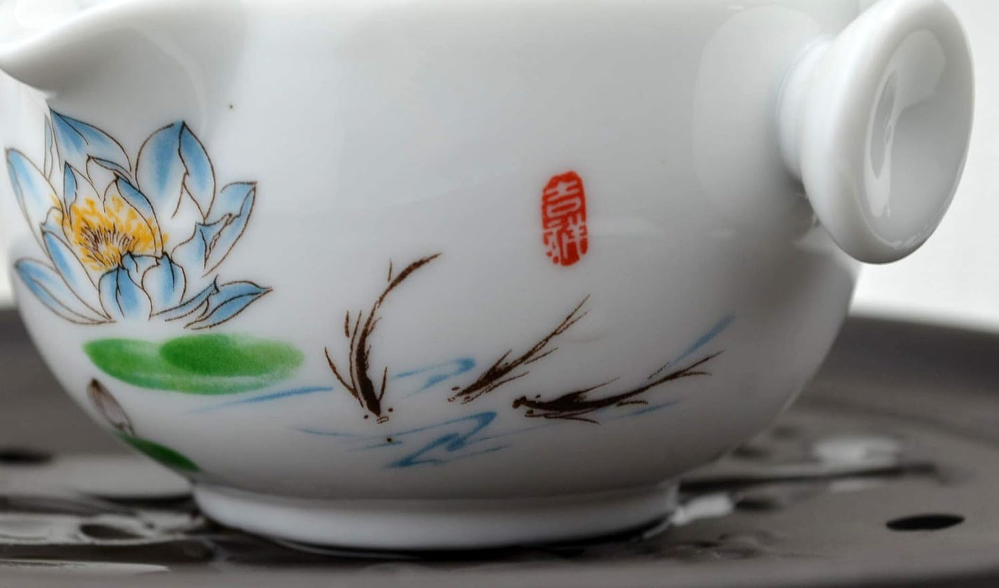 Liang baobao Convenient Teapot Cup Porcelain Teacup White Glazed Travel tea set (Lotus)