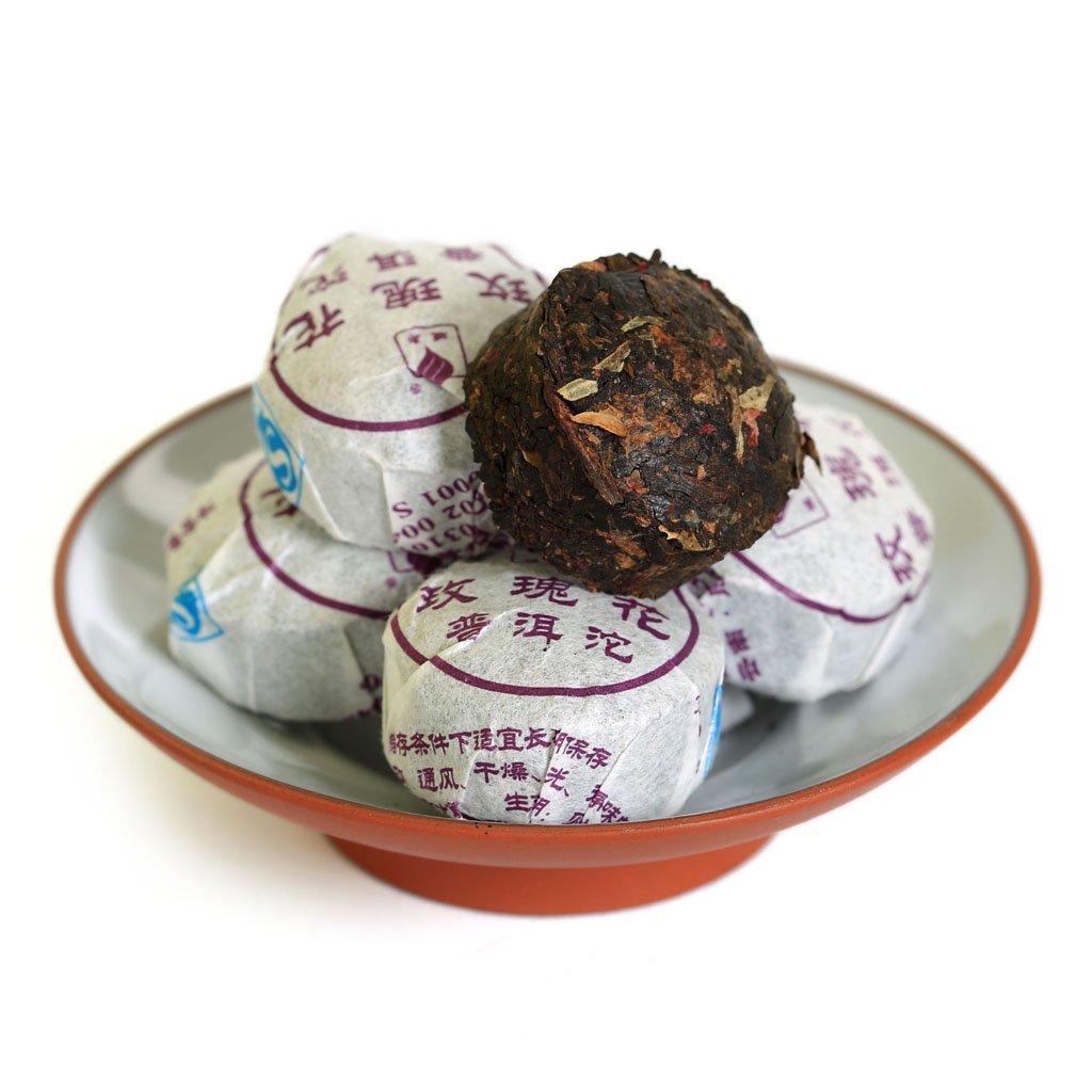 Puerh Tea Cake 40Pcs / 9.17oz 2015 Year Ripe Shu Red Rose Flower Flavored - Yunnan Pu-erh Pu erh Puer Pu'er Chinese Tea - Mini Tuocha