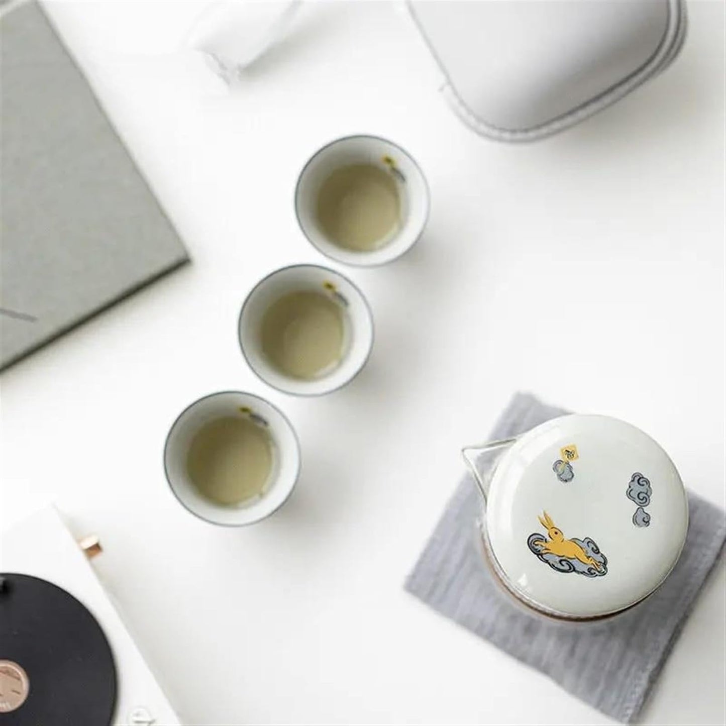 Afternoon Tea Set Chinese Boutique Travel Tea Pot Set Outdoor Portable Ceramics Moon Rabbit Sample Tea Cup Tea Maker Cups Tea Cloth 1 Pot 3 Cups Tea Set For Adults