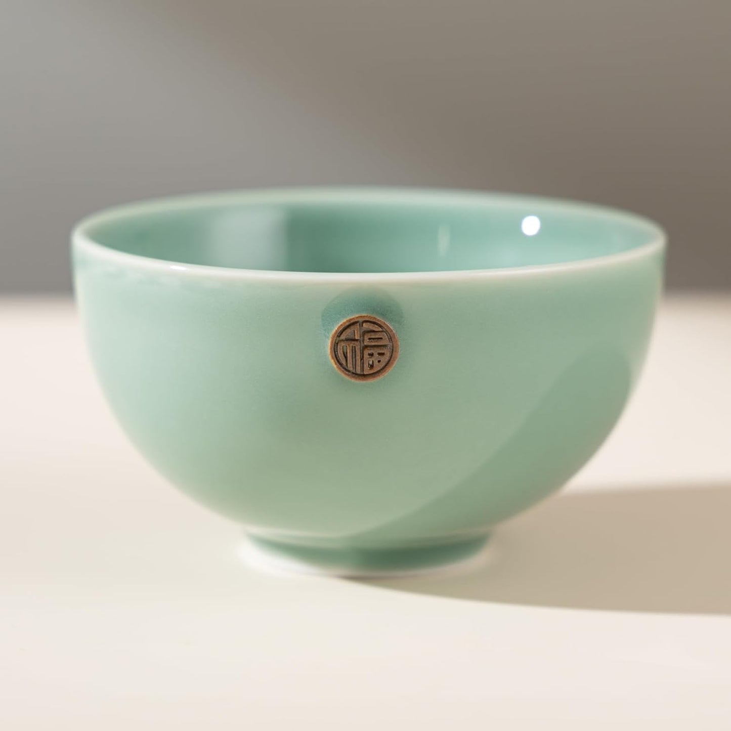 SILINE 4.5" Green Porcelain Bowls Set,2 PCS Genuine Longquan Celadon 11.8 Oz Rice Bowls