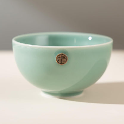 SILINE 4.5" Green Porcelain Bowls Set,2 PCS Genuine Longquan Celadon 11.8 Oz Rice Bowls