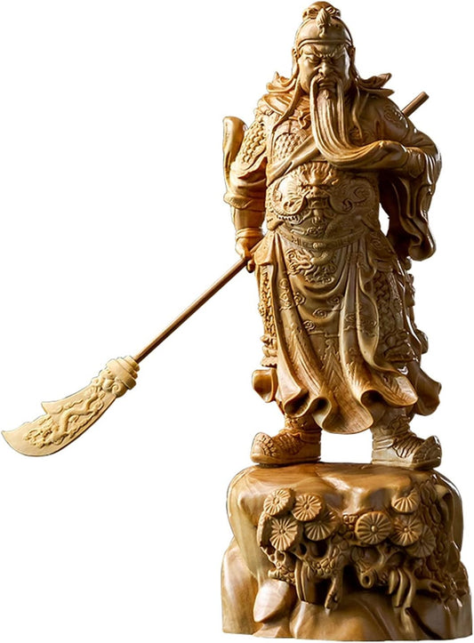 WJCRYPD Buddha 19CM Guangong God of Wealth Huang Wood Statue Home Solid Wood Guan Yu Statue Carving Arts and Crafts Buddha Statue SurongL (Size : 19CM)