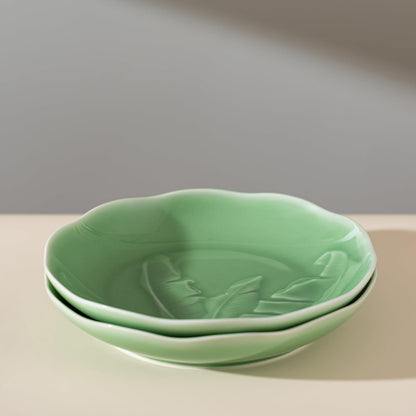 SILINE 8" Green Porcelain Dinner Plates Set,2 PCS Genuine Longquan Celadon Tableware Plates (Classic Cyan)