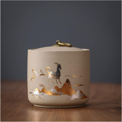 New Coarse Pottery Tea Cans Tea Sealing Jars Tea Cans Black Tea Puerh Storage Jars Storage Jars Gift Boxes (Color : A Deer has You)