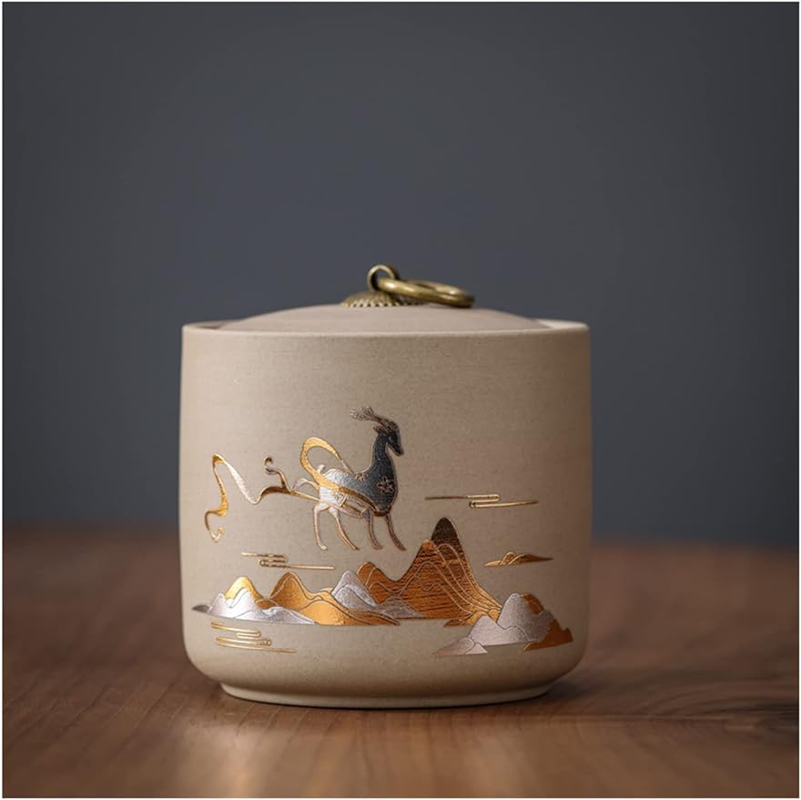 New Coarse Pottery Tea Cans Tea Sealing Jars Tea Cans Black Tea Puerh Storage Jars Storage Jars Gift Boxes (Color : A Deer has You)