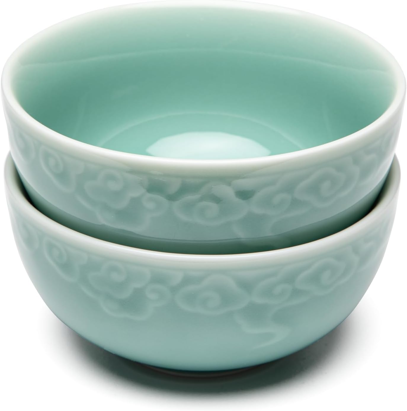 SILINE 4.5" Green Porcelain Bowls Set of 2,Genuine Longquan Celadon 9.8 Oz Rice Bowls