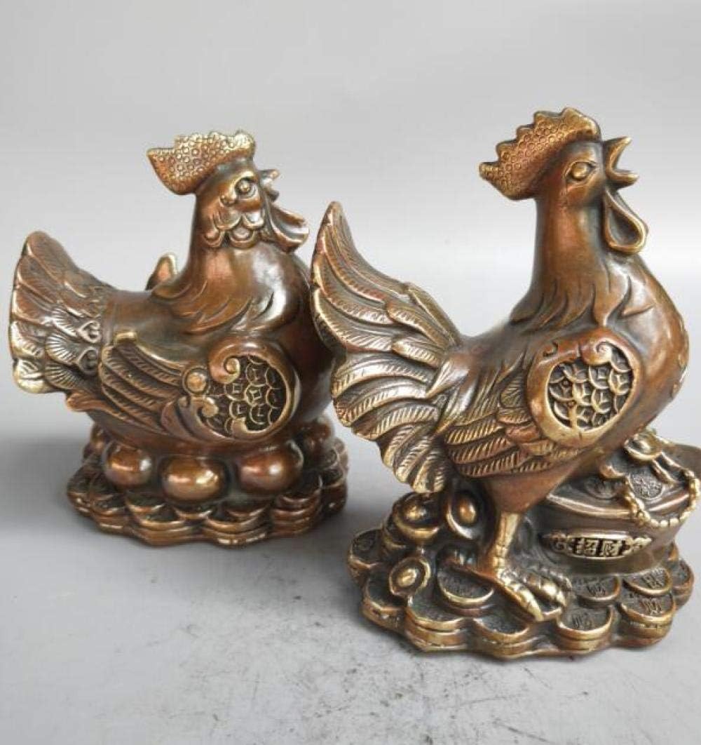 Figurin Statues for Home Decor Brass Cock and Hen Wealth Statue A Pair