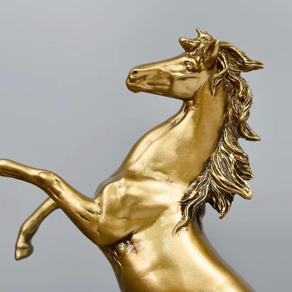 Gold Horse Statue Figurines - Resin Standing Fighting Horse Sculpture Home Office Decoration Tabletop Decor Ornaments