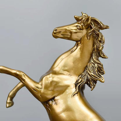 Gold Horse Statue Figurines - Resin Standing Fighting Horse Sculpture Home Office Decoration Tabletop Decor Ornaments