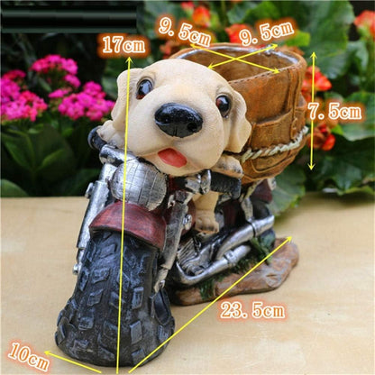 Statues for Home Decor Sculptures Sculpture Statue with The Motorcycle Dog Flower Pot Creative Animal Flower Garden Ornament Decoration Resin Planter Pot