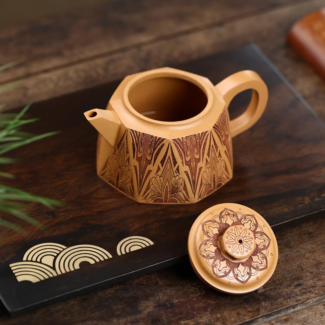 Handmade Zisha Teapot, Raw Ore Gold Segment Clay Chinese Yixing Purple Clay Tea Pot 270cc, Chinese Kungfu Brew Infuser Loose Leaf Tea