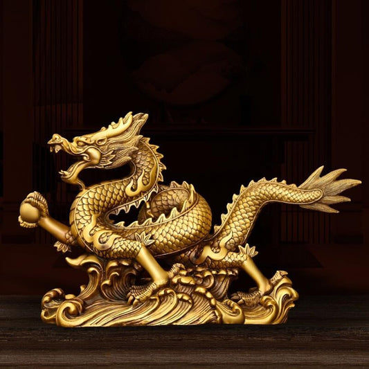 Brass Chinese Feng Shui Dragon Statue Sculpture Home Office Decoration Tabletop Decor Ornaments for Wealth and Success Good Lucky Gifts