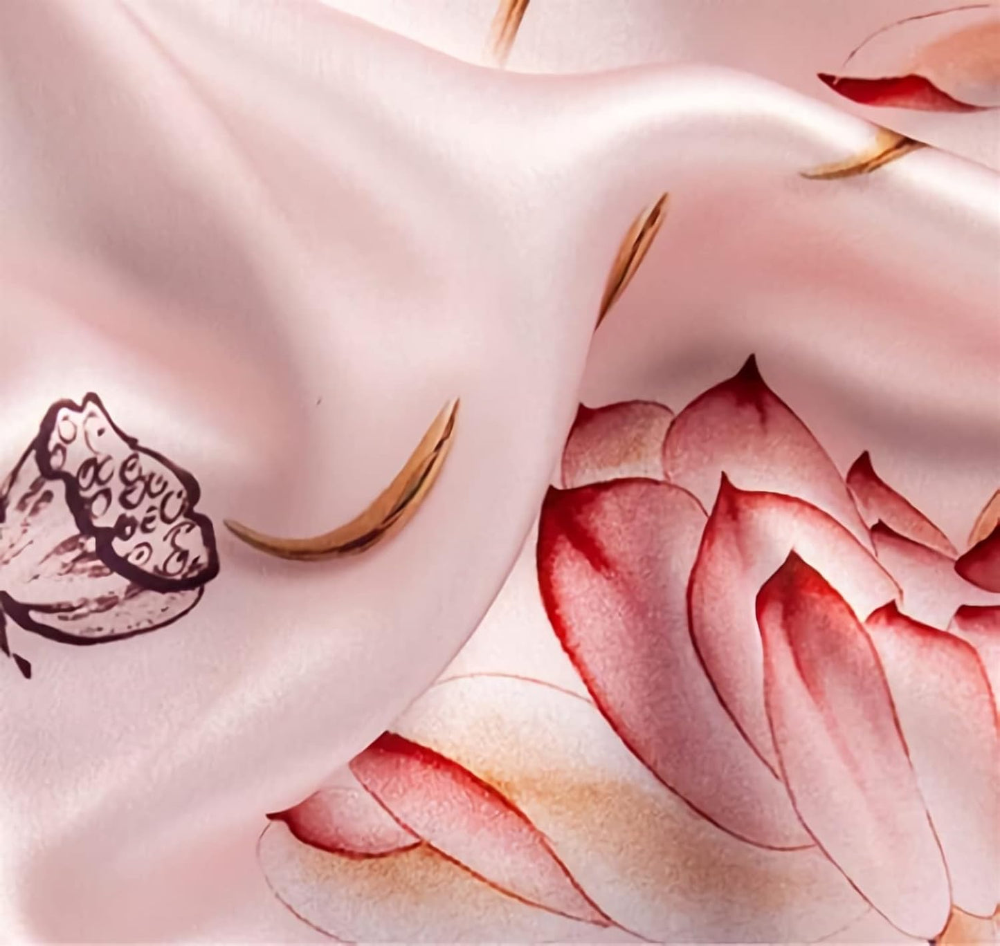RAN Winter Warm Scarfs Silk Scarf for Women, Luxury Long Pure Satin Pattern Scarfs Large Shawls Wraps, Lotus Pattern (Color : Beige, Size : 67.7" x 20.9")
