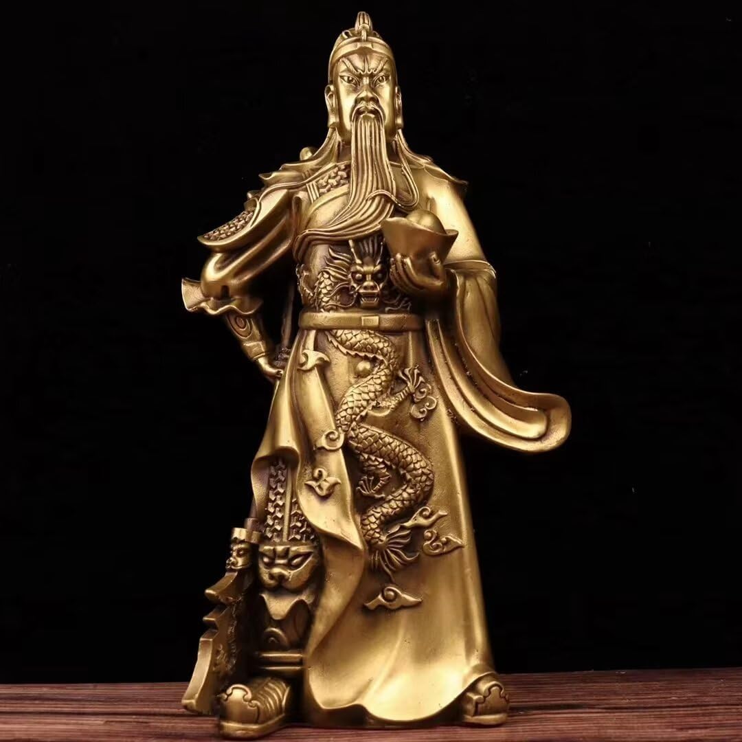 Pure Copper Chinese Feng Shui Guan Gong Statue God of Wealth Home and Office Decoration Wu God of Wealth Guan Yu Statue Best Furnishings Gifts