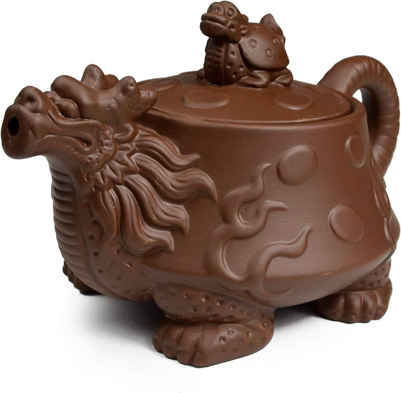 Teapot Chinese Dragon Tortoise Auspicious Zisha Clay Gongfu Tea Pots for Loose Tea (Brown)