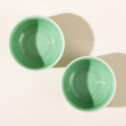 SILINE 4.5" Green Porcelain Bowls Set,2 PCS Genuine Longquan Celadon 10.8 Oz Rice Bowls (Classic Cyan)