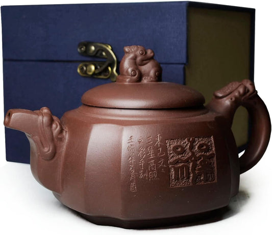 Yxhupot Teapot 300ml /10oz Chinese Clay Zisha Genuine Zini Dragon Handle Lion Lid Gongfu Infuser Loose Tea