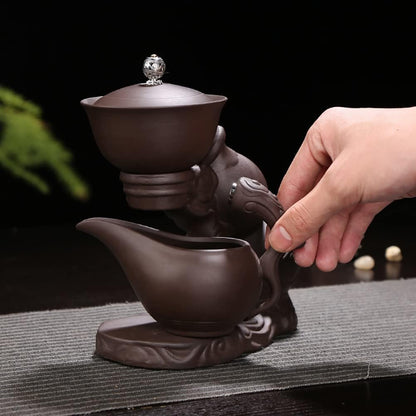 MOZEO Zisha Teapot Set Semi Automatic Drip Rotating with Infuser Lazy Kungfu Tea pot Set with 6pcs Cups (Teapot set)