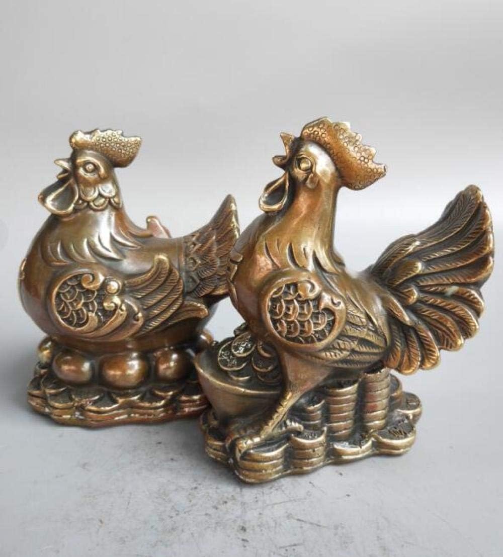 Figurin Statues for Home Decor Brass Cock and Hen Wealth Statue A Pair