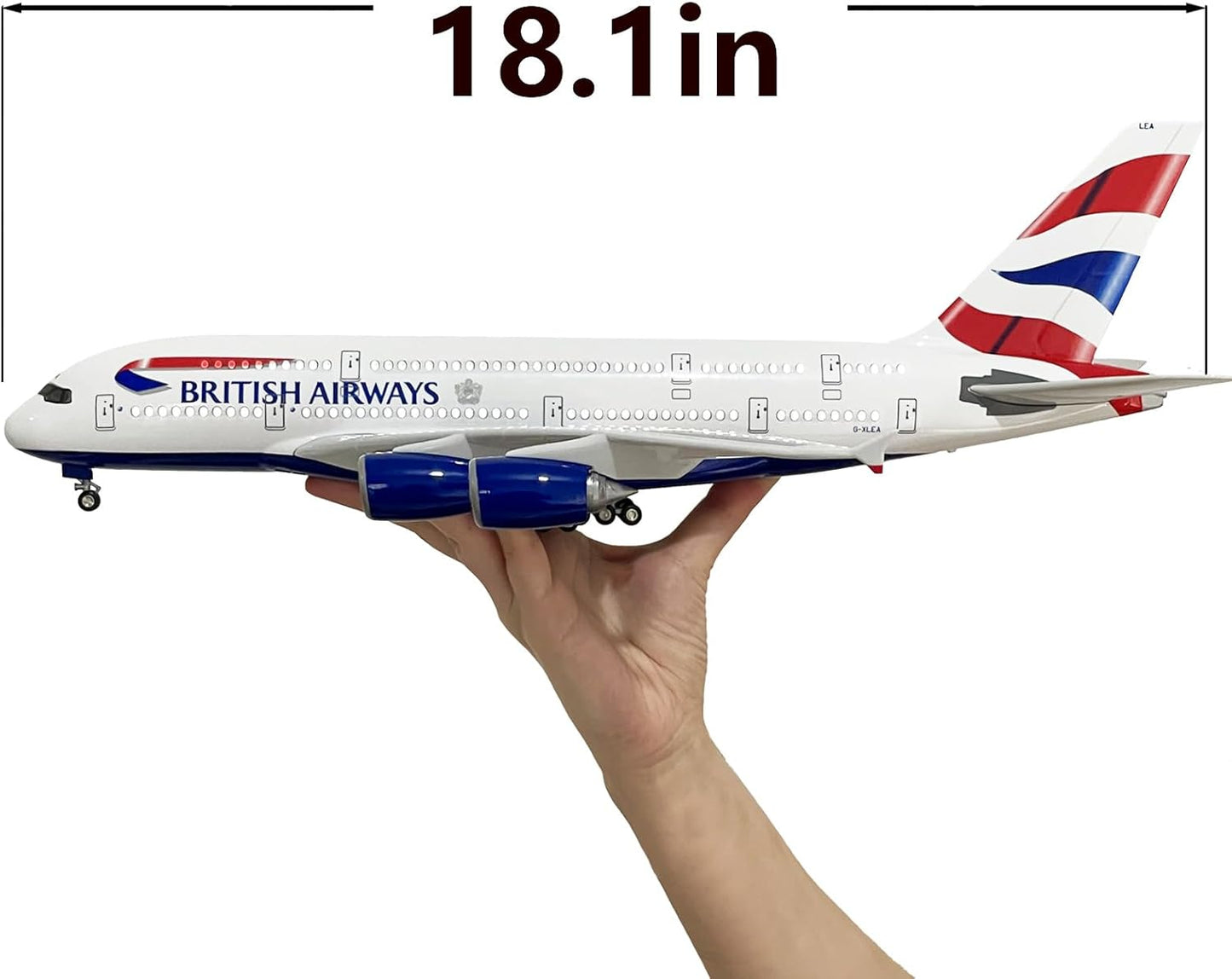 British A380 Model Airplane 18.5 Inches Long 1/160 Scale British A380 Model with LED Lights and Airport Scene Accessories Ideal Display and Gift