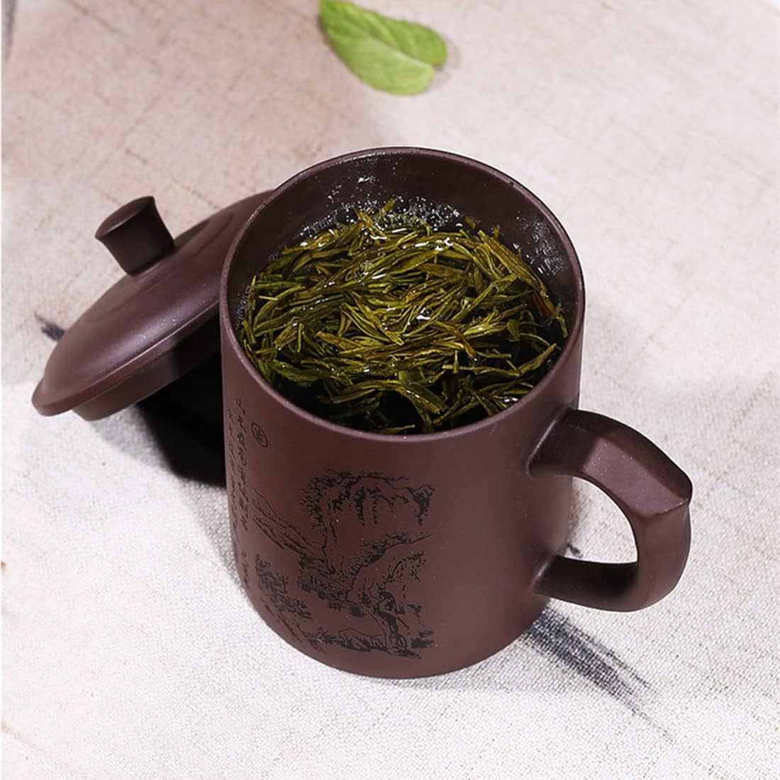 Yixing Purple Sand Clay Tea Cup 500ml Chinese Zisha Teacups Handle Lip Mugs (Black)
