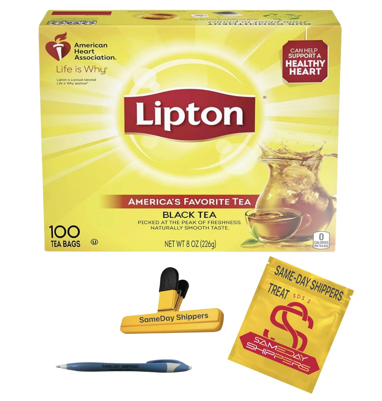 Lipton Tea Bags | Lipton Tea Bags For A Naturally Smooth Taste Black Tea Iced or Hot Tea That Can Help Support a Healthy Heart 100 COUNT tea bags | SameDay Shippers Offers Free Pen and Comes With SameDay Shippers BRANDED Bag Clip