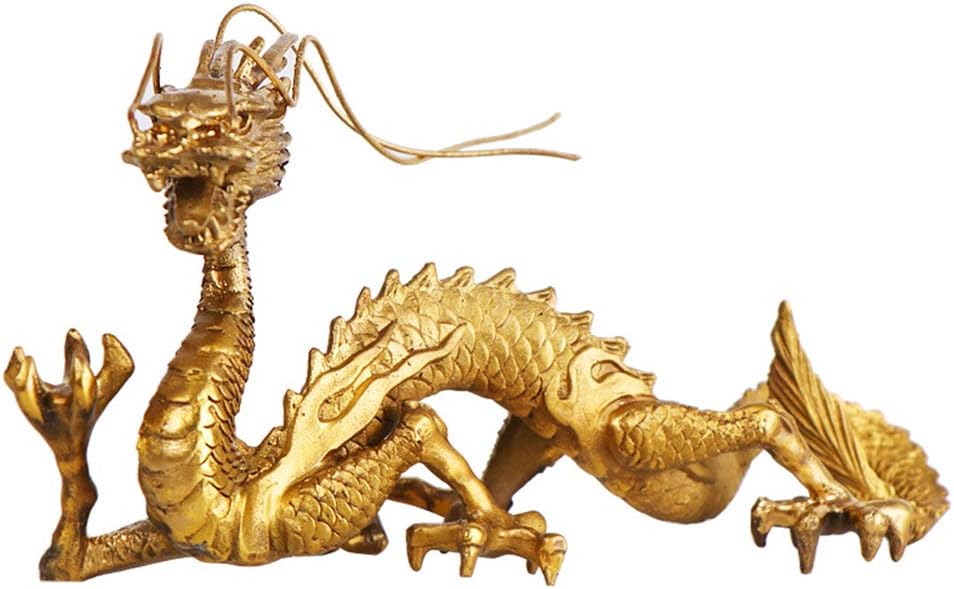 FUNSXBUG Chinese Feng Shui Dragon Brass Statue Sculpture Home Office Decoration Tabletop Decor Ornaments for Wealth and Success Good Lucky Gifts