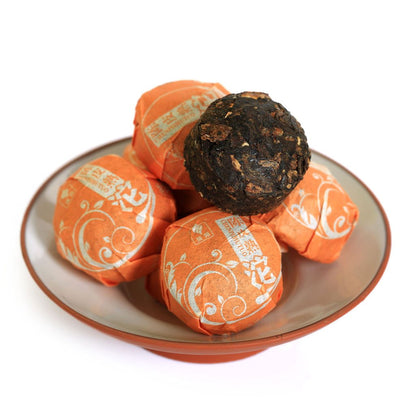 Puerh Tea Cake 20Pcs / 4.58oz 2015 Year Ripe Shu Puerh Tea Orange Peel Citrus Flavored - Yunnan Pu-erh Pu erh Puer Pu'er Chinese Tea - Mini Tuocha
